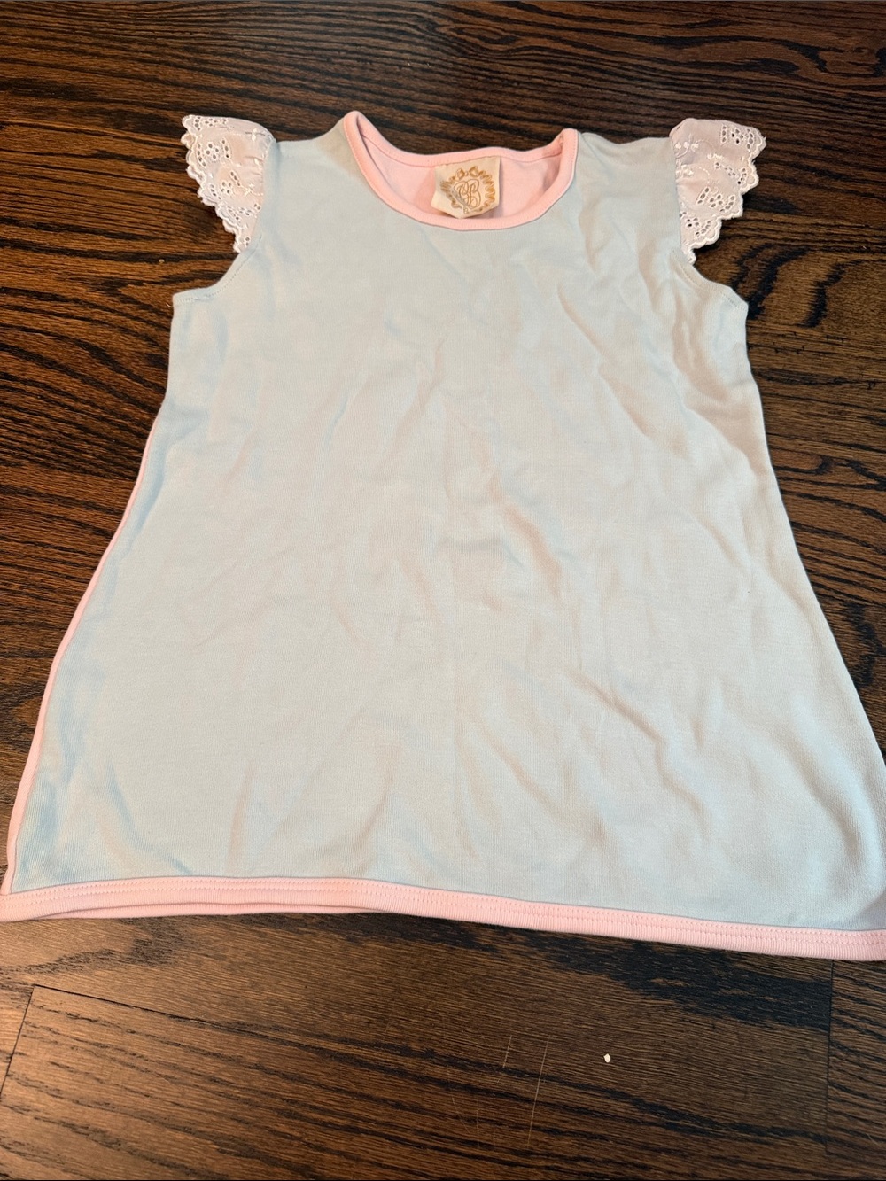 The Beaufort Bonnet Company Light Blue Dress Top with Pink Trim
